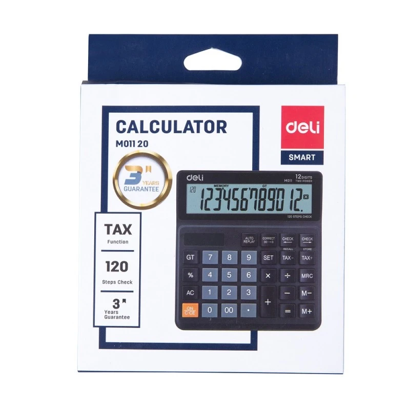 Калкулатор Deli Smart EM01120 настолен,12 dgt, TAX, 139 х 130 х 30 мм, черен